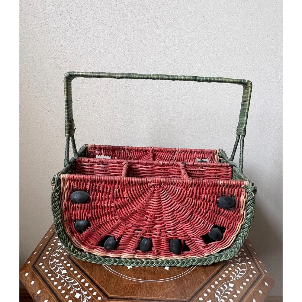 Vintage Wicker Watermelon Utensil Basket